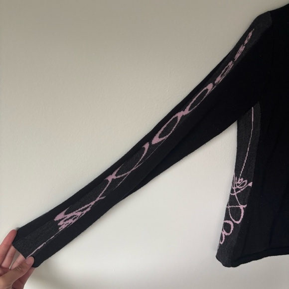 SmartWool 1/4 Zip Pullover Black with Pink Swirls 100% Merino Wool Outdoor - Picture 4 of 9